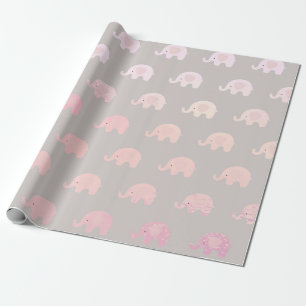 Papier Cadeau Pink Grey Pastel Princess Elephant Nouveau bébé