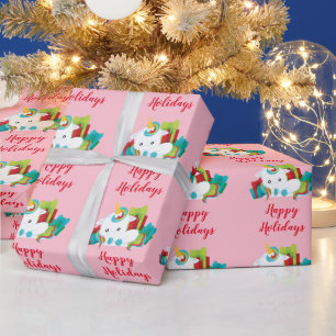 Papier Cadeau Pink Happy Holidays Unicorn