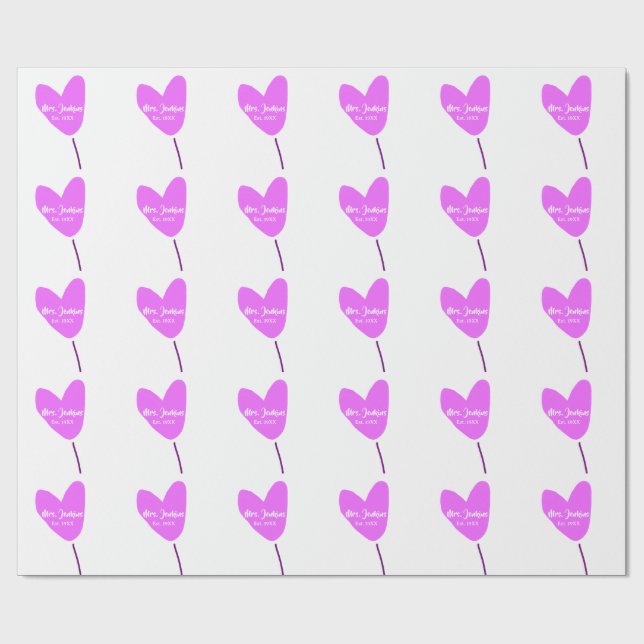 Papier Cadeau Pink heart balloon Mrs add name est. Add year love (Plat)