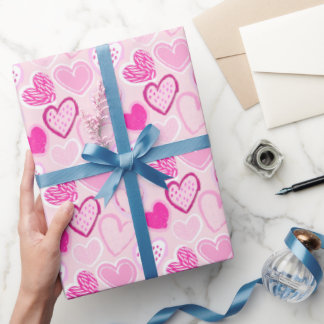 Papier Cadeau Pink Heart Pattern Cute Romantic 