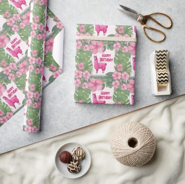 Papier Cadeau Pink Joyeux Lama souriant (Artisanat)