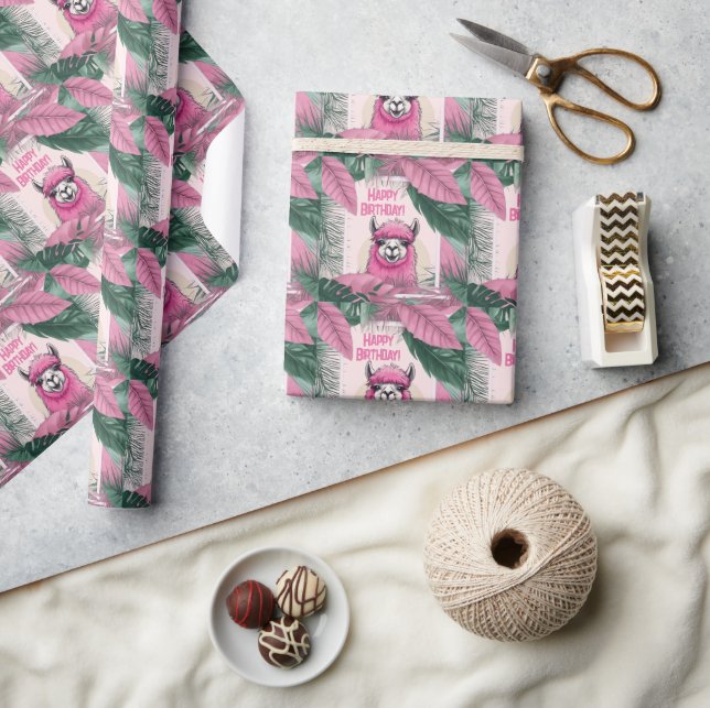 Papier Cadeau Pink Joyeux Lama souriant (Artisanat)