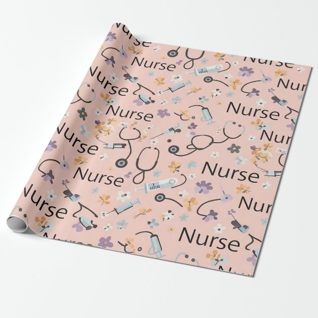 Papier Cadeau Pink Nurse Life Seamless Pattern (3) (Déroulé)