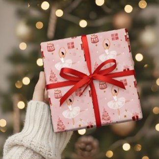 Papier Cadeau Pink Nutcracker Ballet Christmas Gift Wrap