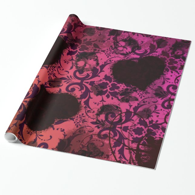 Papier Cadeau Pink Orange Grunge Damask Valentine (Déroulé)