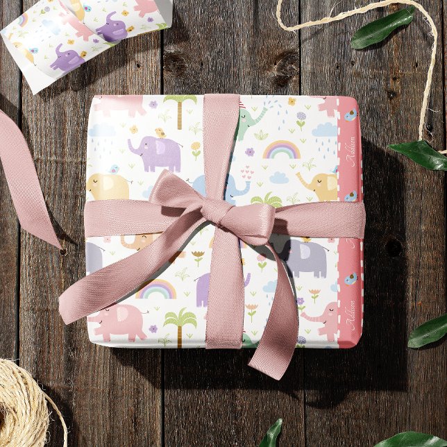 Papier Cadeau Pink Pastel Elephant Motif pour Little Girl Party (Créateur téléchargé)