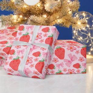 Papier Cadeau Pink Pastel Fraise Florale Bow