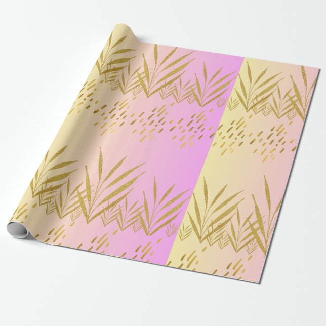 Papier Cadeau Pink&Peach Gradied Palm Leaf (Déroulé)
