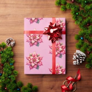 Papier Cadeau Pink Poinsettia Christmas Holiday