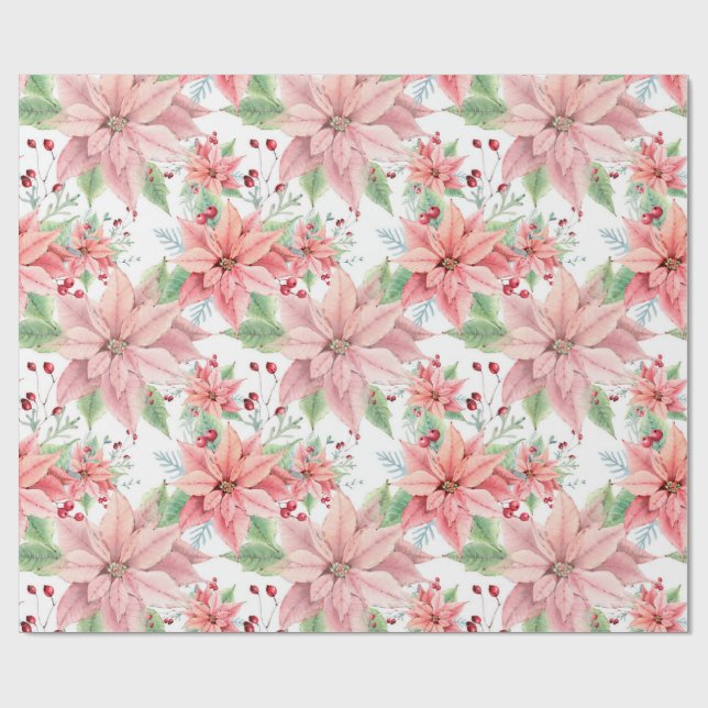Papier Cadeau Pink Poinsettias Fleur de Noël Motif (Plat)
