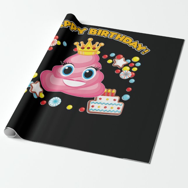 Papier Cadeau Pink Poop Emoji Joyeuses Filles Anniversaires (Déroulé)