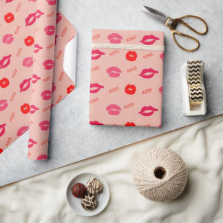 Papier Cadeau Pink Red Lip embrasse la Saint-Valentin