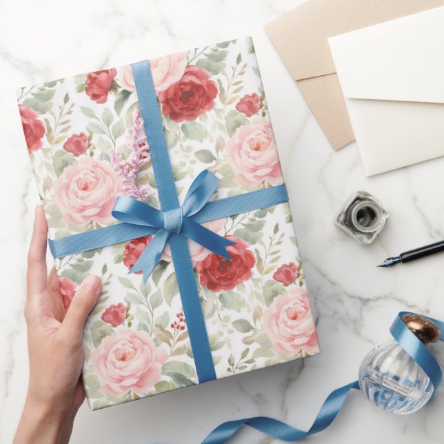Papier Cadeau Pink Red Roses Floral Bridal Shower (Cadeaux)