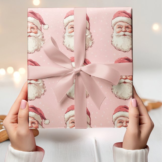 Papier Cadeau Pink & Red Vintage Santa Claus (Créateur téléchargé)