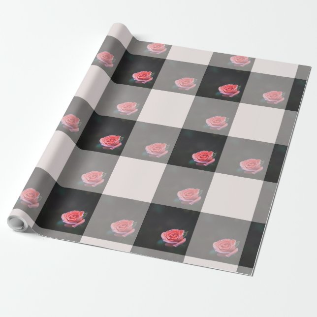 Papier Cadeau Pink rose checkered pattern (Déroulé)