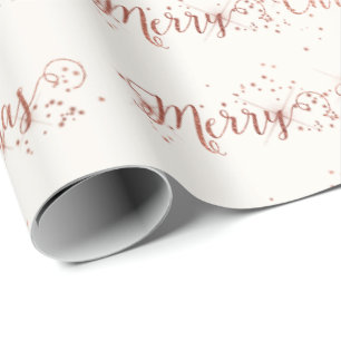 Papier Cadeau Pink Rose Gold Ivor Blanc Joyeux Noël Script