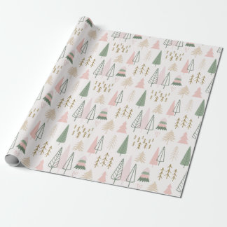 Papier Cadeau Pink Sage Boho Trees Noël