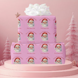 Papier Cadeau Pink Santa Claus Filles personnalisées Noël