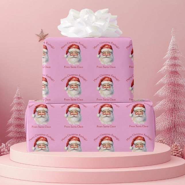 Papier Cadeau Pink Santa Claus Filles personnalisées Noël (Créateur téléchargé)