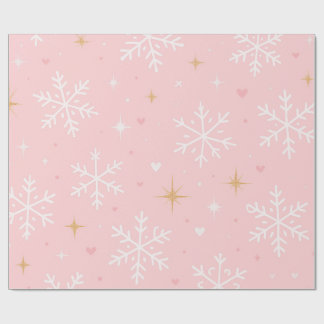 Papier Cadeau Pink Snowflake & Gold Sparkle Christmas