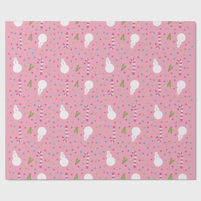 Papier Cadeau Pink Snowman Wrapping Paper  (Plat)