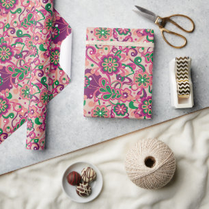 Papier Cadeau Pink Super Psychedelic 60s les années 70 Floral An