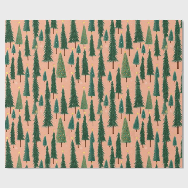 Papier Cadeau Pink Tree Gift Wrap, Modern Holiday Wrapping Paper (Plat)
