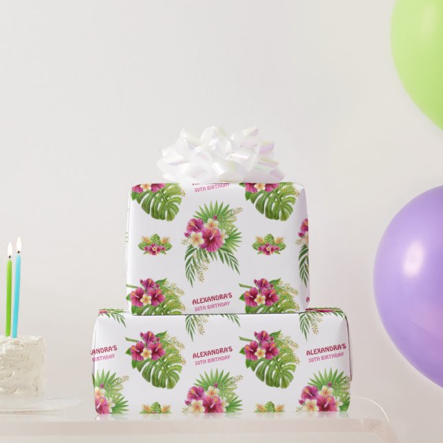 Papier Cadeau Pink Tropical Floral Luau Party Gifts Birthday (Cadeaux de fête)