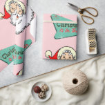 Papier Cadeau Pink Vintage Retro Santa<br><div class="desc">pink Retro/ vintage Santa</div>