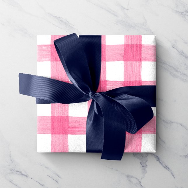 Papier Cadeau Pink Watercolor Gingham Wrapping Paper (Créateur téléchargé)