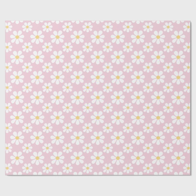 Papier Cadeau Pink White Daisy Pattern  (Plat)