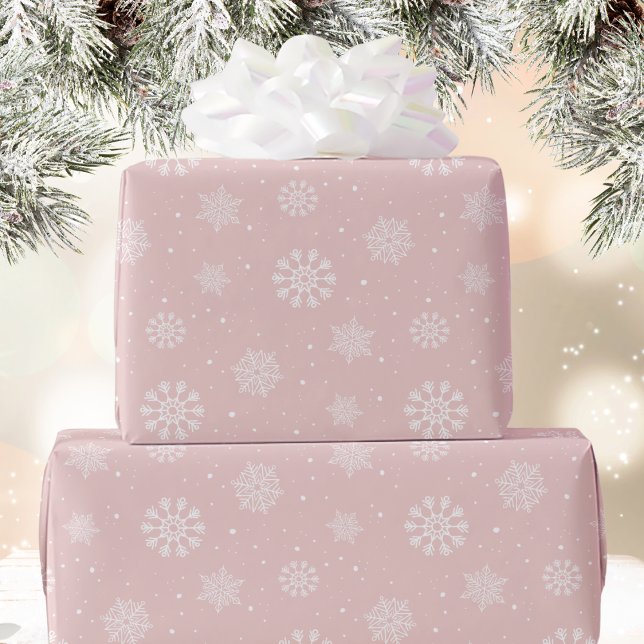 Papier Cadeau Pink White Snowflakes Pattern Christmas Holiday (Créateur téléchargé)