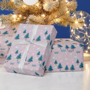 Papier Cadeau Pins Abstraits Étoiles Neige Noël moderne