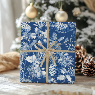 Papier Cadeau Pins Bleus cônes et branches Toile de Noël