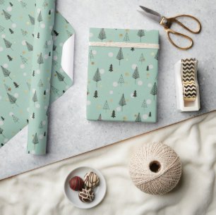 Papier Cadeau Pins d'hiver esquissés scandinaves