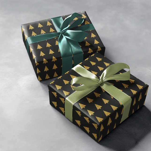 Papier Cadeau pins dorés simples et géométriques sur le noir (Créateur téléchargé)
