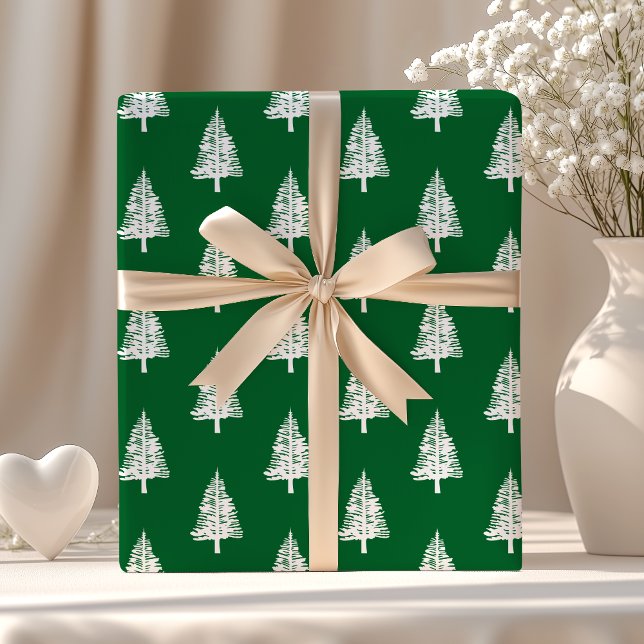 Papier Cadeau Pins verts et blancs Noël (Créateur téléchargé)