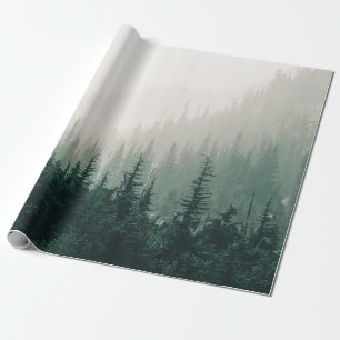 PAPIER CADEAU PINS VERTS PAR TEMPS FOGGY