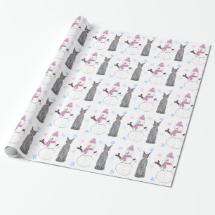 Papier Cadeau Pinscher et bonhomme de neige de dobermann