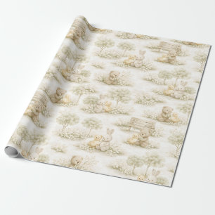 Papier Cadeau Pique-nique de lapin ours neutre Jardin floral (2)