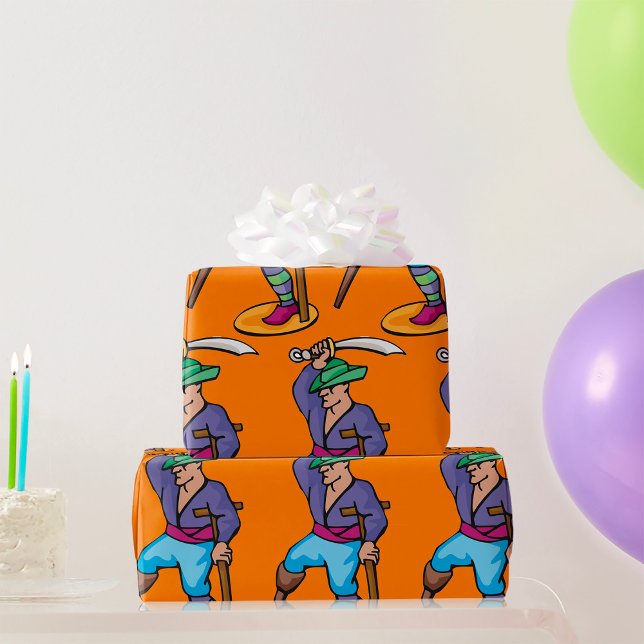 Papier Cadeau Pirate avec Jambe de Bois et Épée (Créateur téléchargé)