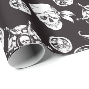 Papier Cadeau Pirate crâne noir blanc motif
