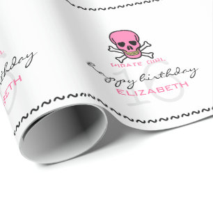 Papier Cadeau Pirate Girl Pink Skull Personnalisé 16e anniversa