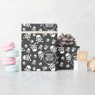 Papier Cadeau Pirate Joyeux Anniversaire Noir et Blanc