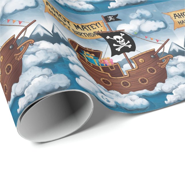 Papier Cadeau Pirate Ship Birthday Card - Ahoy Matey! (Coin rond)