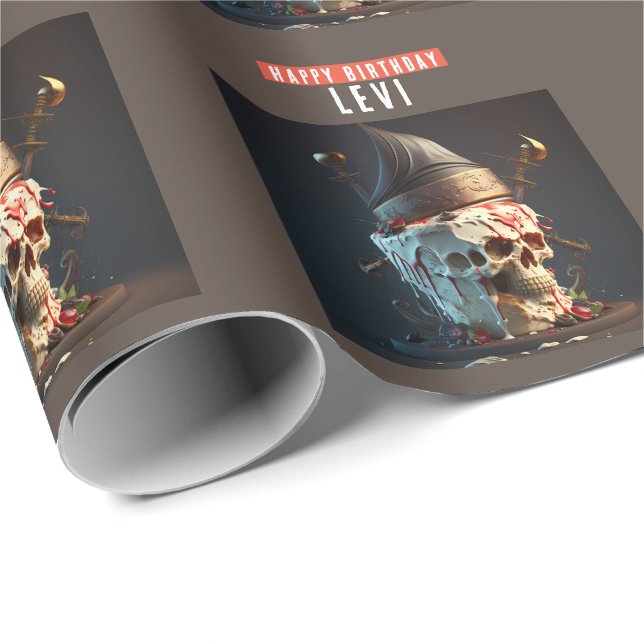 Papier Cadeau Pirate thème gâteau d'anniversaire (Coin rond)