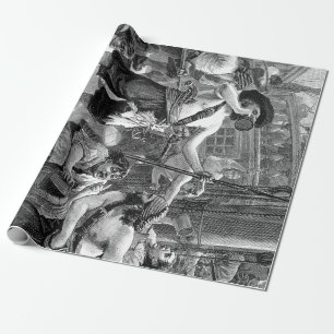 Papier Cadeau Pirates d'autrefois se battant et buvant sur le na