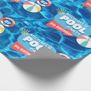 Papier Cadeau Piscine d'été Fête Tropicale Anniversaire Bleu