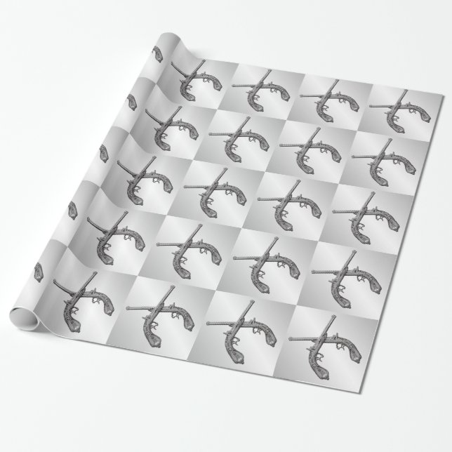 Papier Cadeau Pistolets de duel argent (Déroulé)