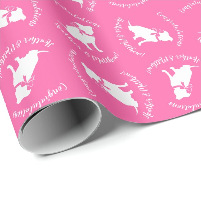 Papier Cadeau Pit Bull Chien Baby shower rose fille Pitbull (Coin rond)